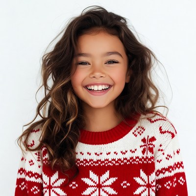 Smiling girl in red Christmas sweater