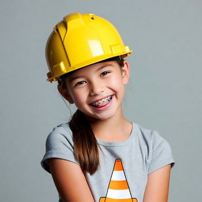 Asian girl wearing yellow hard hat