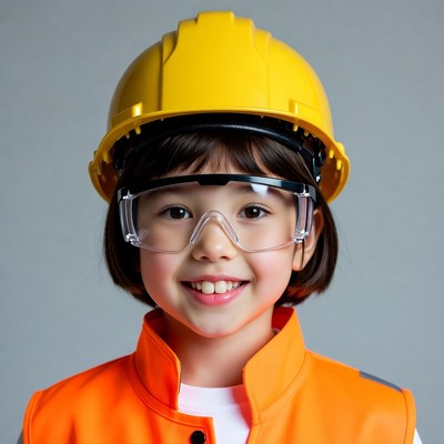 Asian girl wearing yellow hard hat
