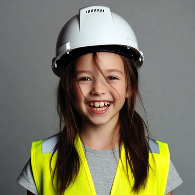 Smiling girl wearing hard hat and vest