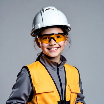 Girl wearing hard hat and vest