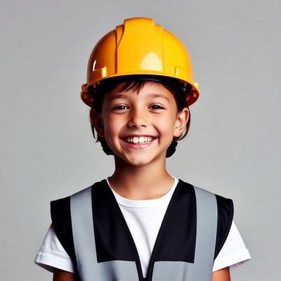 Boy wearing yellow hard hat and vest