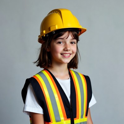 Girl wearing yellow hard hat vest