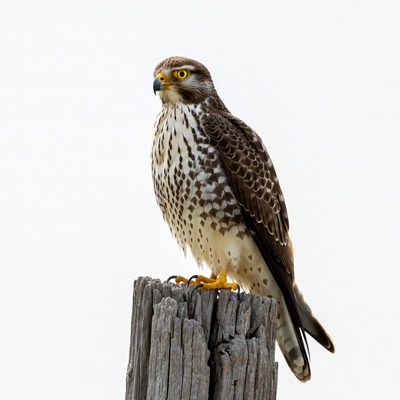 Falcon perched on wooden post