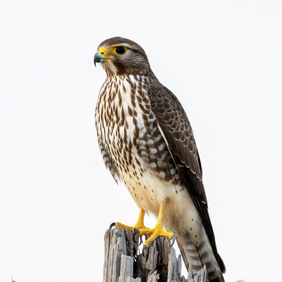 Falcon perched on wooden post