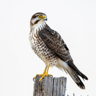 Falcon perched on wooden post