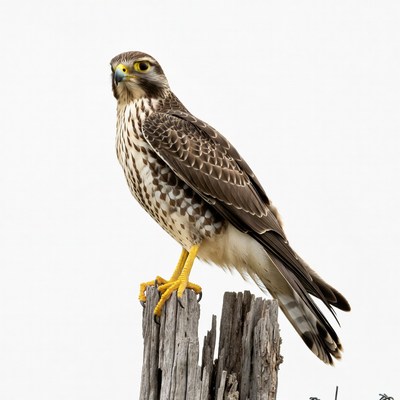 Falcon perched on wooden post