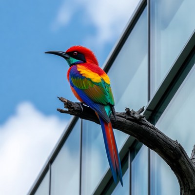 Colorful Red-bearded Bee-eater on Branch
