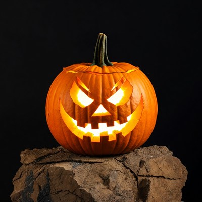 Jack-o'-lantern on rocky surface