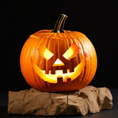 Jack-o'-lantern on rocky surface