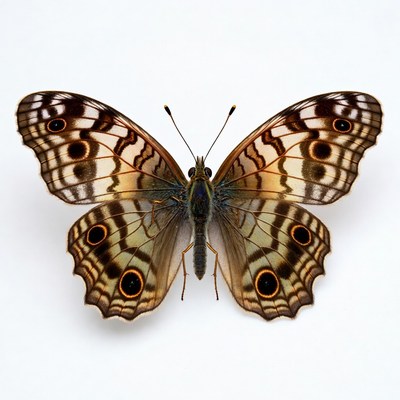 Orange Buckeye Butterfly on White Background