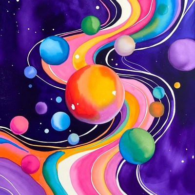 Colorful Abstract Planets in Watercolor
