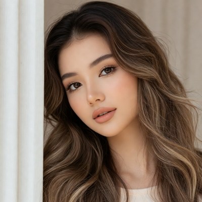 Beautiful Asian woman peeking from door