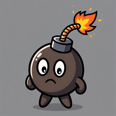 Cartoon sad bomb with fuse