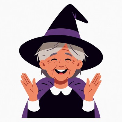 Happy elderly witch laughing