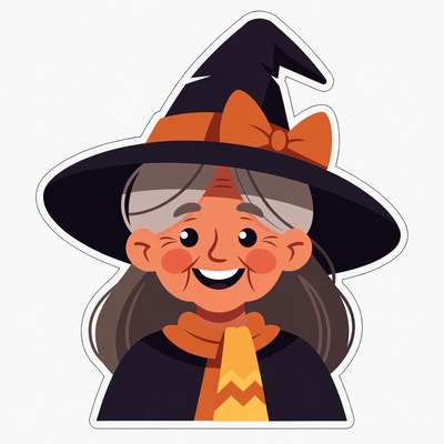 Smiling old witch with hat