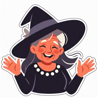 Happy elderly witch waving illustration