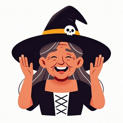 Laughing Witch in Black Hat