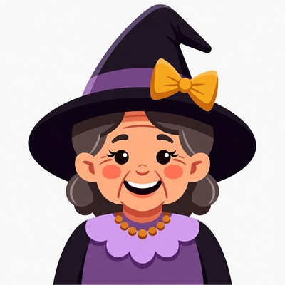 Cartoon grandma witch with hat