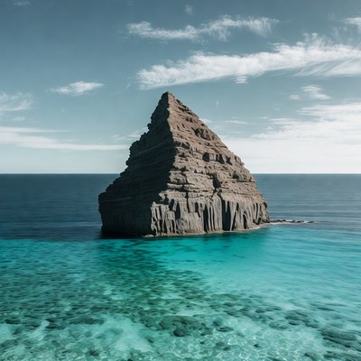 Pyramidal Rock Formation in Turquoise Ocean