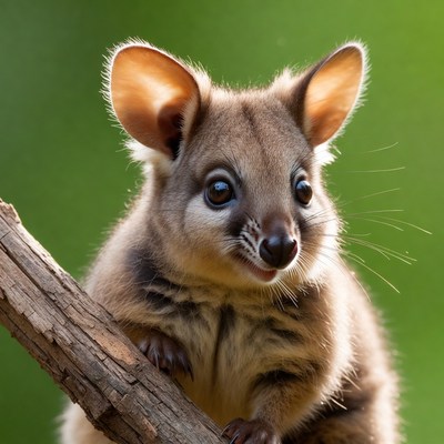 Cute quokka clinging to branch