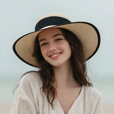 Smiling woman wearing straw hat