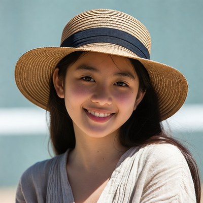 Asian girl smiling in straw hat