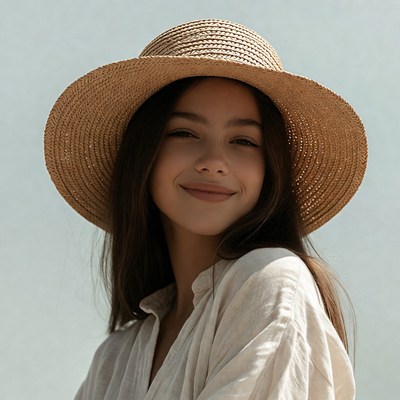 Young woman wearing straw hat