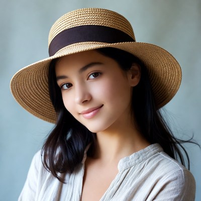 Asian woman wearing straw hat