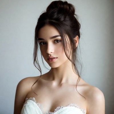 Woman in white lace strapless dress