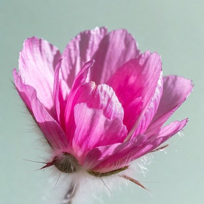 Pink flower with fuzzy stem
