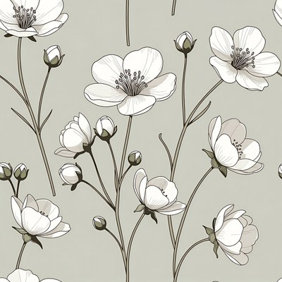 White Anemone Flowers Seamless Pattern