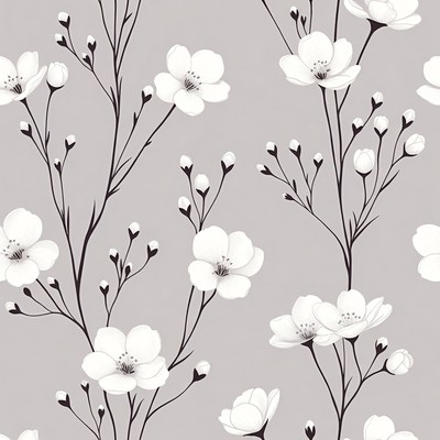 White Flowers on Gray Background