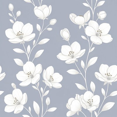 White Floral Pattern on Gray Background