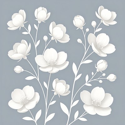 White Flowers on Gray Background