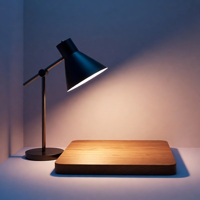 Desk lamp illuminating wooden table