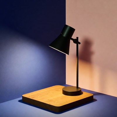 Black Desk Lamp on Wooden Base
