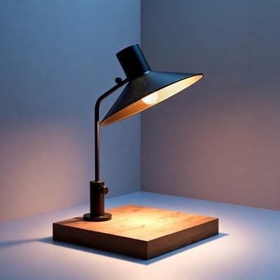 Black Modern Desk Lamp on Wood Base