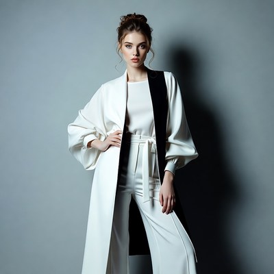 Woman in white black coat
