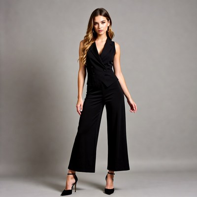 Woman in black sleeveless jumpsuit