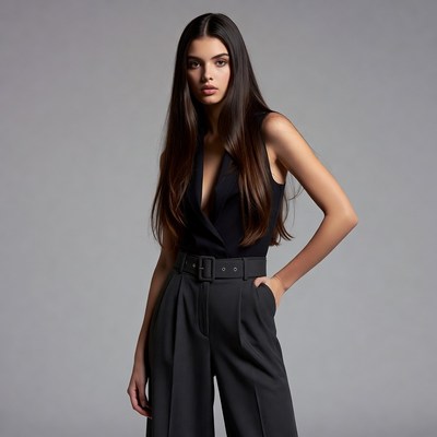 Brunette woman in black suit