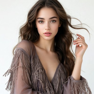 Beautiful woman in fringed dress