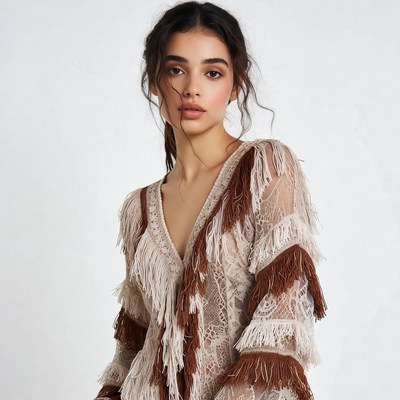 Woman in fringed lace dress
