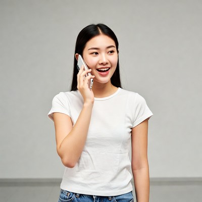 Asian woman talking on phone