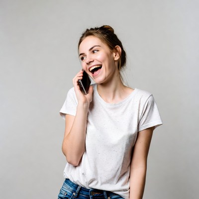 Young woman laughing on phone call