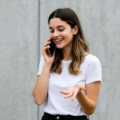 Young woman talking on phone smiling