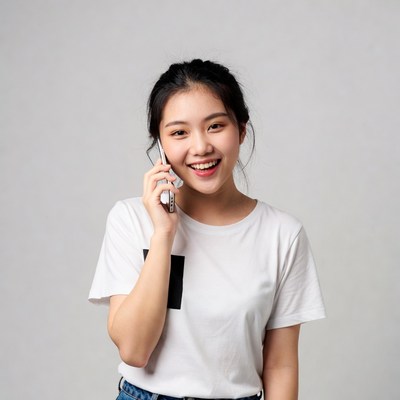 Asian woman smiling on phone call
