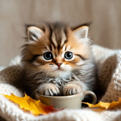 Cute Kitten with Coffee Cup
