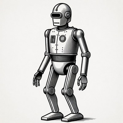Standing Silver Robot Illustration