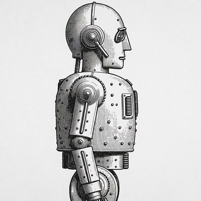 Side view steampunk robot illustration